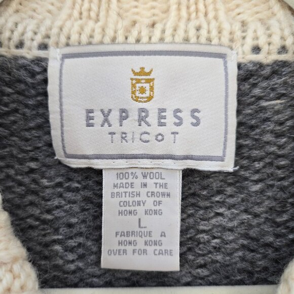 Express Tricot Vintage 100% Wool Fair Isle Print Full Zip Sweater Size Large - Picture 3 of 5